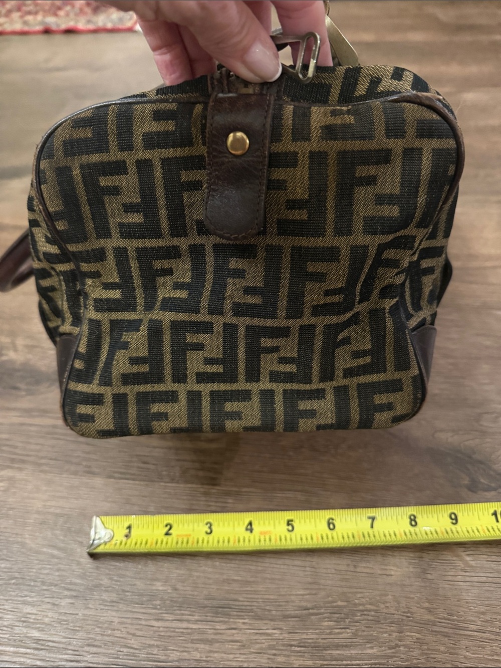 Vintage Zucca Fendi Boston Bag Brown & Tan FF Logo Canvas Tote Small Duffel - Picture 6 of 17